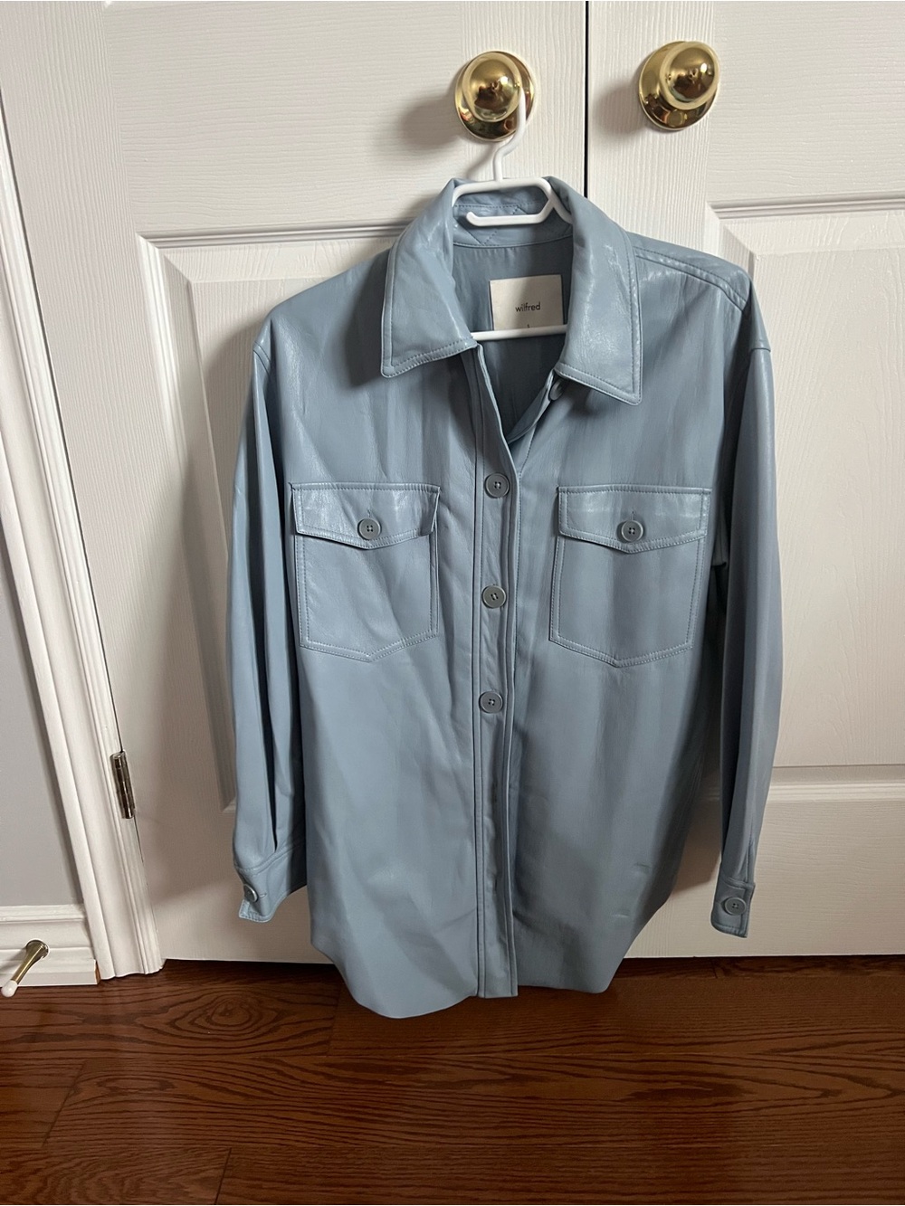 Aritzia Wilfred Faux Leather Shirt Jacket – Dusty Blue